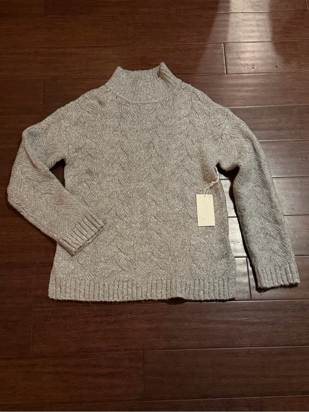 Joie Heather Light Gray Cable-Knit Mock Neck Sweater